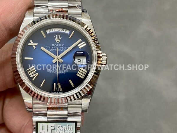 QF Factory Counterweight Rolex Day-Date 228239-0076 40mm Full White Gold Roman Numerals Dark Bl (1) QF Factory Rolex Day-Date 228239 replica watch