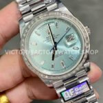 QF Factory Counterweight Rolex Day-Date 228396TBR-0002 40mm Full Platinum Baguette Diamond Blue Dial