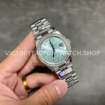 QF Factory Counterweight Rolex Day-Date 228396TBR-0002 40mm Full Platinum Baguette Diamond Blue Dial