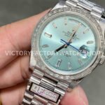 QF Factory Counterweight Rolex Day-Date 228396TBR-0002 40mm Full Platinum Baguette Diamond Blue Dial