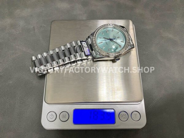 QF Factory Counterweight Rolex Day-Date 228396TBR-0002 40mm Full Platinum Baguette Diamond Blue Dial