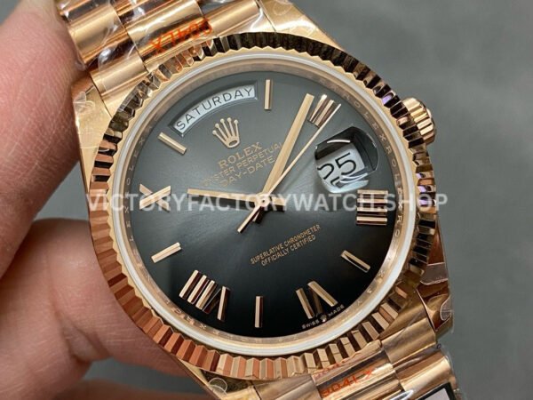 QF Factory Counterweight Rolex Day-Date 238235-0055 40mm Full Rose Gold Roman Number Black Dial