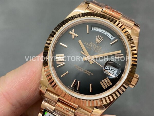 QF Factory Counterweight Rolex Day-Date 238235-0055 40mm Full Rose Gold Roman Number Black Dial
