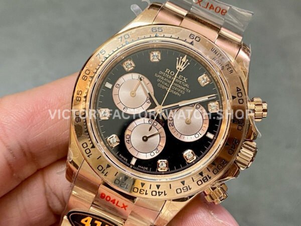 QF Factory Counterweight Rolex Daytona 126505-0002 40mm Full Rose Gold Diamond Black Dial