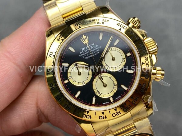 QF Factory Counterweight Rolex Daytona 126508-0002 40mm Full Yellow Gold Champagne Eye Black Dial