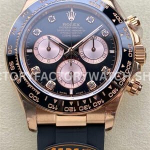 QF Factory Counterweight Rolex Daytona 126515LN-0004 40mm Rose Gold Oysterflex Diamond Black Dial (3) QF Rolex Daytona 126515LN replica watch