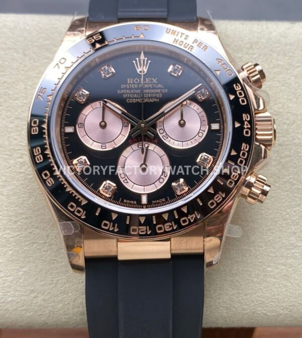 QF Factory Counterweight Rolex Daytona 126515LN-0004 40mm Rose Gold Oysterflex Diamond Black Dial (3) QF Factory Daytona 126515LN luxury replica watch