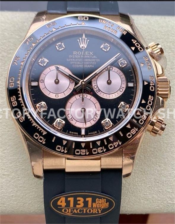 QF Factory Counterweight Rolex Daytona 126515LN-0004 40mm Rose Gold Oysterflex Diamond Black Dial (3) QF Rolex Daytona 126515LN replica watch