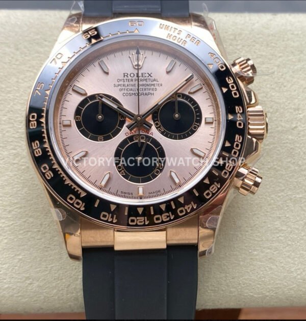 QF Factory Counterweight Rolex Daytona 126515LN-0006 40mm Rose Gold Oysterflex Pink Dial (9) QF Factory Daytona 126515LN Pink dial view