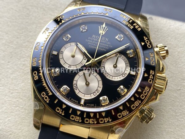 QF Factory Counterweight Rolex Daytona 126518LN-0006 40mm Yellow Gold Oysterflex Diamond Black Dial (3) QF Factory Counterweight Rolex Daytona 126518LN-0006 40mm Yellow Gold Oysterflex Diamond Black Dial