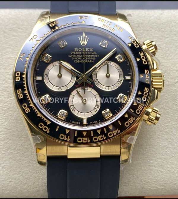 QF Factory Counterweight Rolex Daytona 126518LN-0006 40mm Yellow Gold Oysterflex Diamond Black Dial (7) QF Factory Daytona 126518LN luxury replica