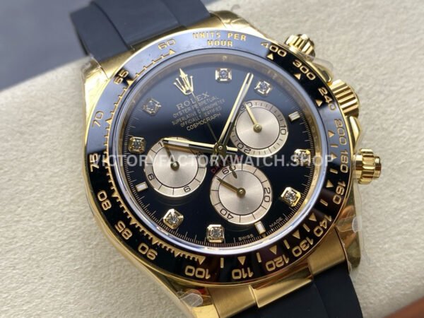 QF Factory Counterweight Rolex Daytona 126518LN-0006 40mm Yellow Gold Oysterflex Diamond Black Dial (8) QF Factory Counterweight Rolex Daytona 126518LN-0006 40mm Yellow Gold Oysterflex Diamond Black Dial