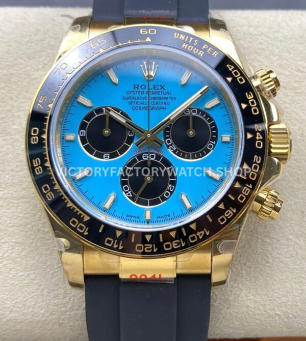 QF Factory Counterweight Rolex Daytona 126518LN-0014 40mm Yellow Gold Oysterflex Turquoise Blue Di (9) QF Daytona 126518LN counterweight replica watch