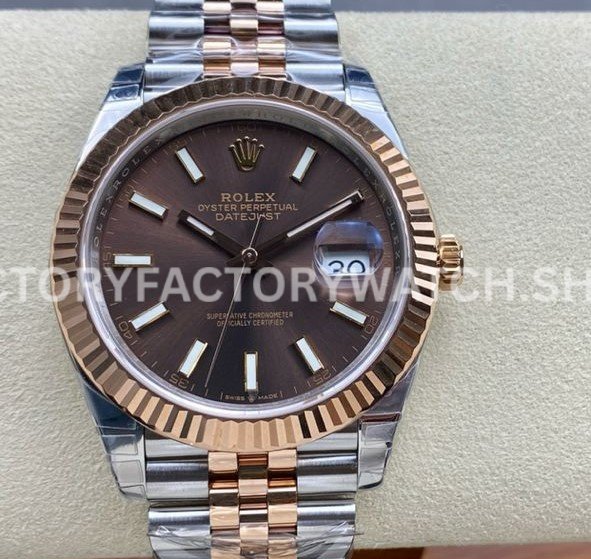 VS Factory Counterweight Rolex Datejust 126331-0002 41mm Half Rose Gold Brown Dial Jubilee (5) 126331 brown dial rose gold datejust vs replica
