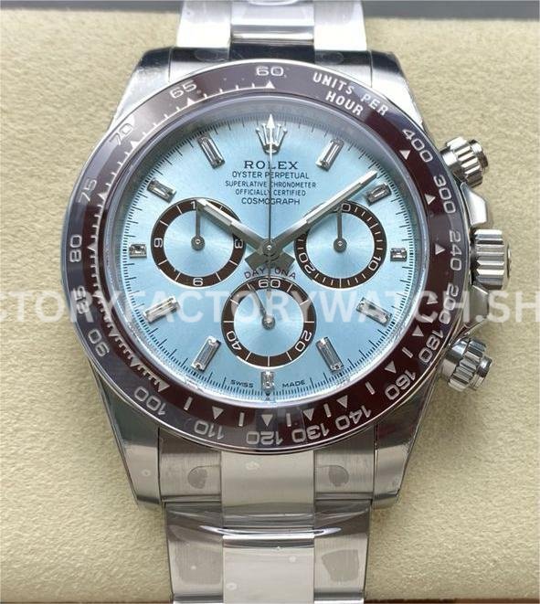 VS Factory Counterweight Rolex Daytona 126506-0002 40mm Full Platinum Ice Blue Diamond Baguette Dial Replica Watch