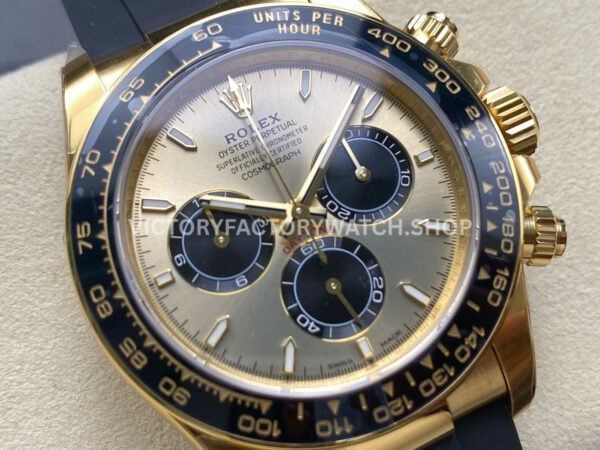 VS Factory Counterweight Rolex Daytona 126518LN-0012 40mm Yellow Gold Rubber Strap Black Eye Champagne Dial