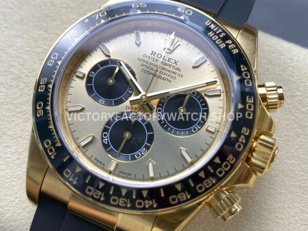 VS Factory Counterweight Rolex Daytona 126518LN-0012 40mm Yellow Gold Rubber Strap Black Eye Champagne Dial