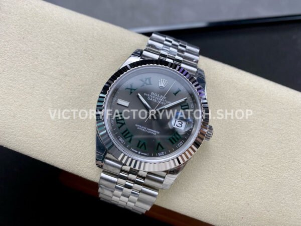 VS Factory Counterweight Rolex Wimbledon Datejust 126334-0022 41mm Full 904L Roman Number Grey Dial Jubilee