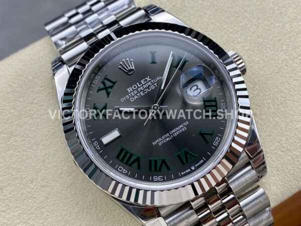 VS Factory Counterweight Rolex Wimbledon Datejust 126334-0022 41mm Full 904L Roman Number Grey Dial Jubilee