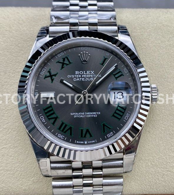 VS Factory Rolex Wimbledon Datejust 126334 41mm Full 904L Roman Number Grey Dial Jubilee Replica Watch