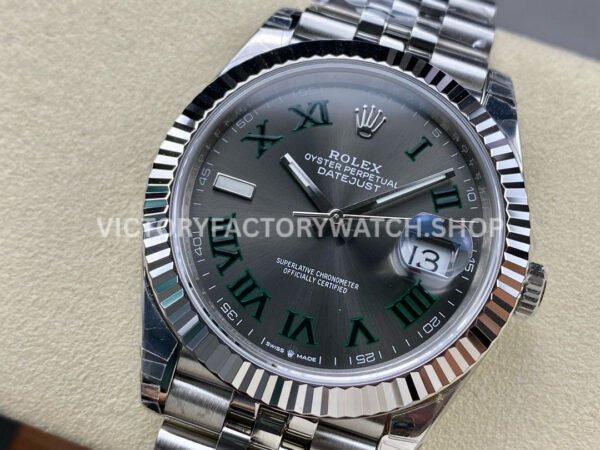VS Factory Counterweight Rolex Wimbledon Datejust 126334-0022 41mm Full 904L Roman Number Grey Dial Jubilee