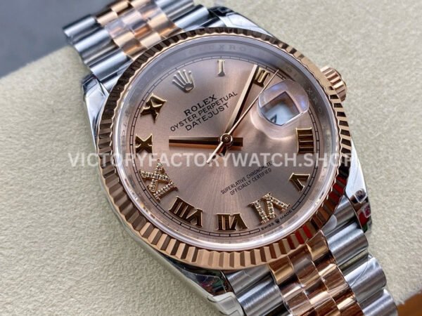 VS Factory Rolex Datejust 126231-0027 36mm Half Rose Gold Roman Number Diamond Gold Dial Jubilee
