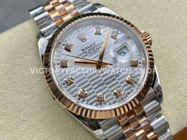 VS Factory Rolex Datejust 126231-0039 36mm Half Rose Gold Diamond Fluted Motif Silver Dial Jubilee