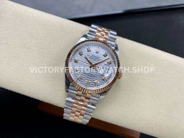 VS Factory Rolex Datejust 126231-0039 36mm Half Rose Gold Diamond Fluted Motif Silver Dial Jubilee