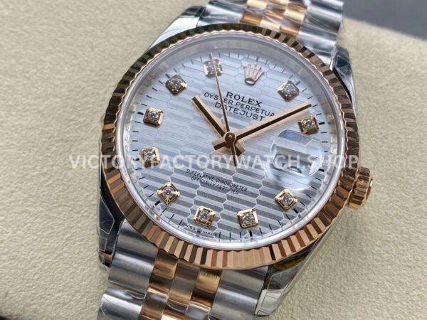 VS Factory Rolex Datejust 126231-0039 36mm Half Rose Gold Diamond Fluted Motif Silver Dial Jubilee