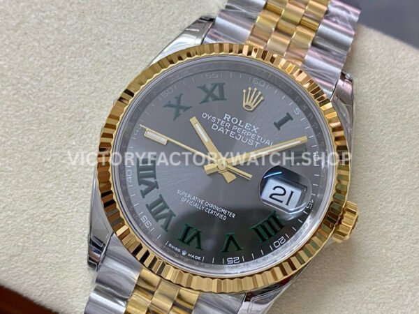 VS Factory Rolex Datejust 126233-0035 36mm Half Yellow Gold Roman Number Grey Dial Jubilee