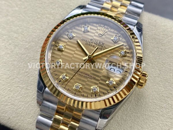 VS Factory Rolex Datejust 126233-0045 36mm Half Yellow Gold Diamond Fluted Motif Champagne Dial Jubilee