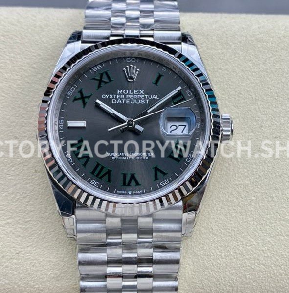 VS Factory Rolex Datejust 126234-0045 36mm Full 904L Roman Number Grey Dial Jubilee Super Clone Watch