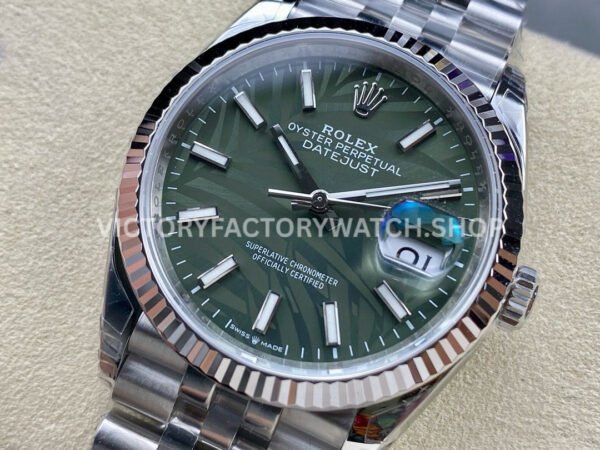 VS Factory Rolex Datejust 126234-0047 36mm Full 904L Olive Green Palm Motif Dial Jubilee