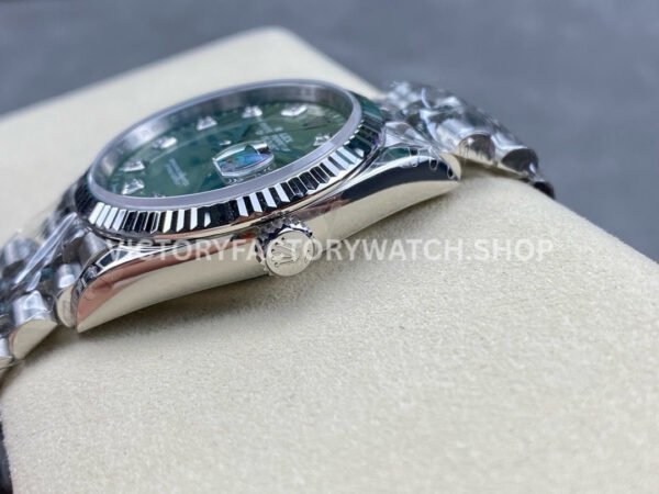 VS Factory Rolex Datejust 126234-0055 36mm Full 904L Diamond Olive Green Palm Motif Dial Jubilee (2) VS Factory Rolex Datejust 126234-0055 36mm Full 904L Diamond Olive Green Palm Motif Dial Jubilee