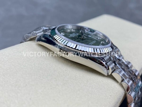 VS Factory Rolex Datejust 126234-0055 36mm Full 904L Diamond Olive Green Palm Motif Dial Jubilee (7) VS Factory Rolex Datejust 126234-0055 36mm Full 904L Diamond Olive Green Palm Motif Dial Jubilee