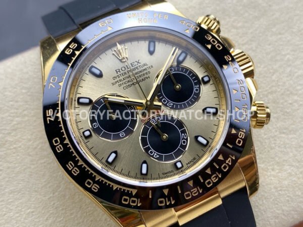 VS Factory Rolex Daytona 116518LN-0048 40mm Yellow Gold Oysterflex Black Eye Gold Dial