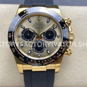 VS Factory Rolex Daytona 116518LN-0048 40mm Yellow Gold Oysterflex Black Eye Gold Dial Replica Watch