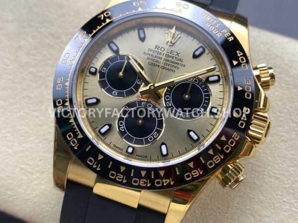 VS Factory Rolex Daytona 116518LN-0048 40mm Yellow Gold Oysterflex Black Eye Gold Dial