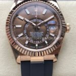ZF Factory CounterWeight Rolex Sky-Dweller 336235-0002 42mm Rose Gold OysterFlex Brown Dial (1) zf factory rolex sky dweller oysterflex super clone