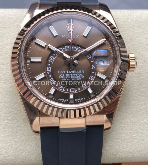 ZF Factory CounterWeight Rolex Sky-Dweller 336235-0002 42mm Rose Gold OysterFlex Brown Dial (1) zf factory rolex sky dweller oysterflex super clone