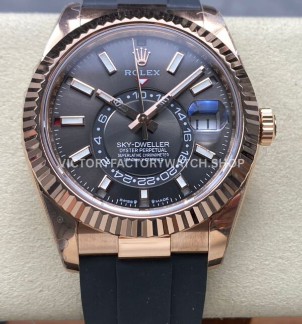 ZF Factory CounterWeight Rolex Sky-Dweller 336235-0004 42mm Rose Gold Rubber Strap Grey Dial (2) zf factory sky dweller 336235 replica rolex watch