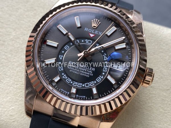 ZF Factory CounterWeight Rolex Sky-Dweller 336235-0004 42mm Rose Gold Rubber Strap Grey Dial (4) ZF Factory Counterweight Rolex Sky-Dweller 336235-0004 42mm Rose Gold OysterFlex Grey Dial