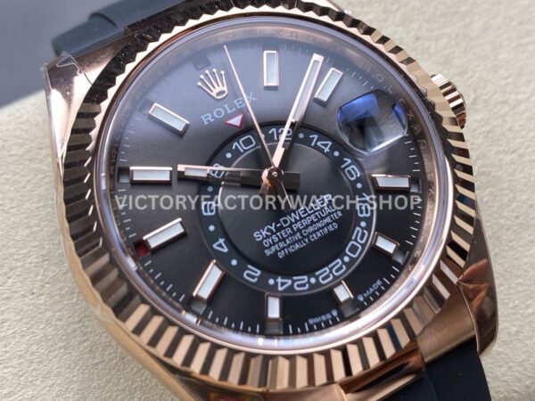 ZF Factory CounterWeight Rolex Sky-Dweller 336235-0004 42mm Rose Gold Rubber Strap Grey Dial (5) ZF Factory Counterweight Rolex Sky-Dweller 336235-0004 42mm Rose Gold OysterFlex Grey Dial