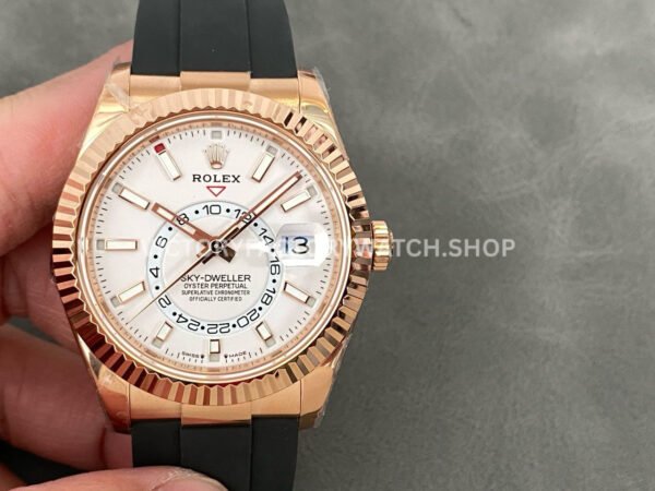ZF Factory Counterweight Rolex Sky-Dweller 336235-0003 42mm Rose Gold Oysterflex White Dial (9) rolex sky dweller super clone 42mm zf factory watch