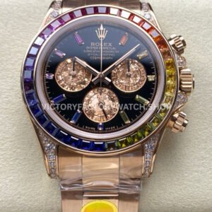 ZF Factory Rolex Daytona 116595RBOW 40mm Rose Gold Rainbow Bezel Diamond Black Dial