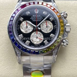 ZF Factory Rolex Daytona 116599RBOW 40mm White Gold Rainbow Bezel Diamond Black Dial
