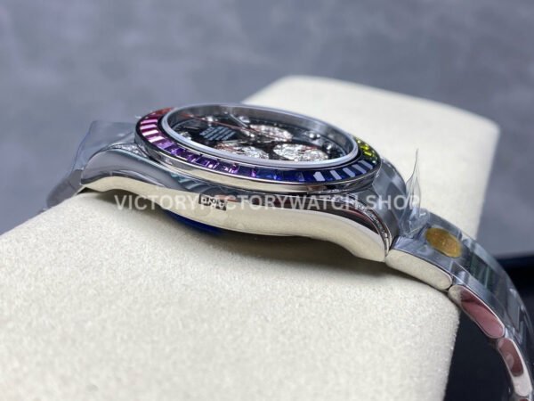 ZF Factory Rolex Daytona 116599RBOW 40mm White Gold Black Dial (4) ZF Factory Rolex Daytona 116599RBOW 40mm White Gold Rainbow Bezel Diamond Black Dial