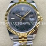 ZQ Factory Rolex Datejust 126333-0020 41mm Half Yellow Gold Roman Numerals Wimbledon Grey Dial Jubilee