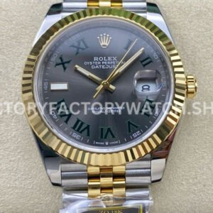ZQ Factory Rolex Datejust 126333-0020 41mm Half Yellow Gold Roman Numerals Wimbledon Grey Dial Jubilee