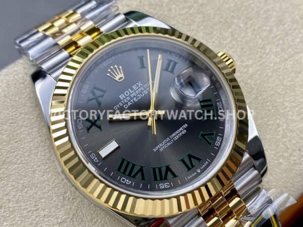 ZQ Factory Rolex Datejust 126333-0020 41mm Half Yellow Gold Roman Numerals Wimbledon Grey Dial Jubilee